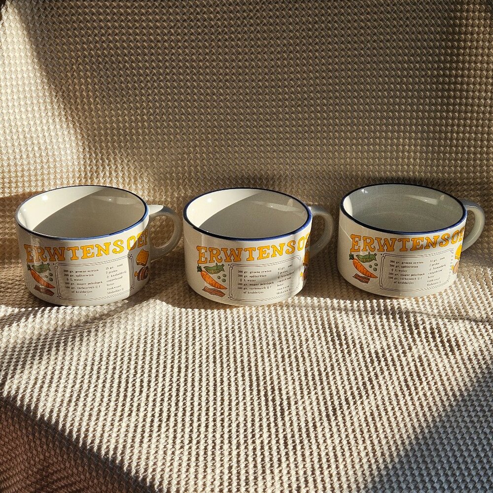 Erwtensoep - 3 Vintage Recipe Soup Mugs - Dutch Split Pea Soup